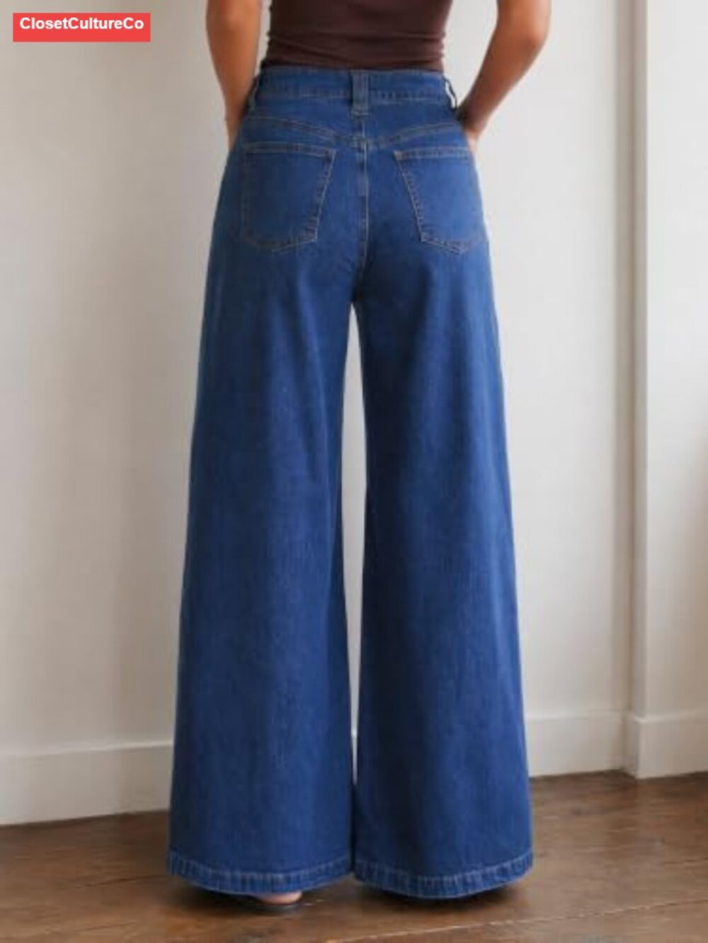 High Rise Wide Leg Stretch Denim Jeans Seam Front Women - Picture 2 of 6